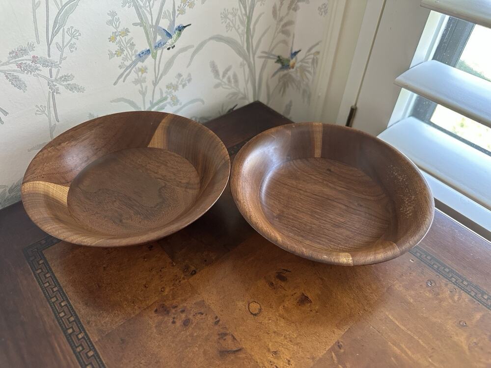 Pair Vintage MCM Kustom Kraft Solid Black Walnut Wood Individual Salad Bowls